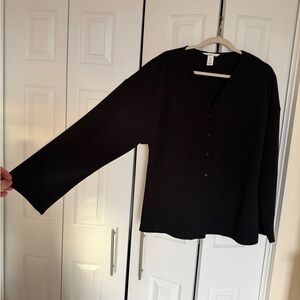 Elegant Black Women's V-Neck Button Down Blouse
